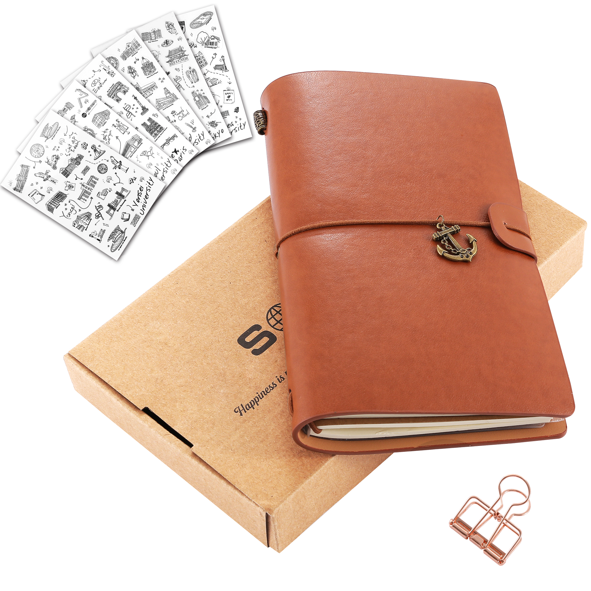 Travel Notepad with Zipper Pocket & Card Slots, SOSMAR Vintage Leather Refillable Traveler's Notebook Diary Daily Planner Bullet Journal with Retro Pendants Gift for Christmas/Boxing Day/Men Women